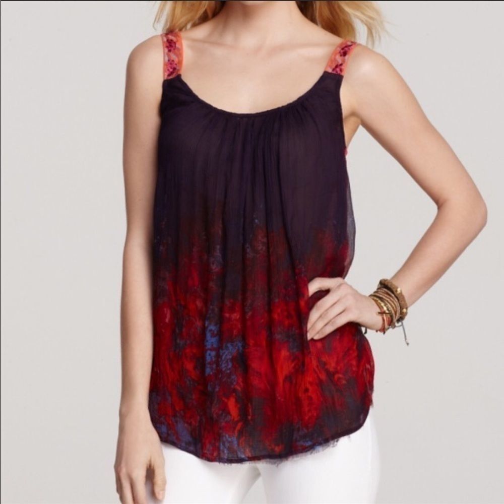 Free People Firecracker Gauzy Mesh Purple Pink Tank Top Size Small
